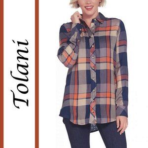 Tolani | Fall Windopane Plaid/Mixed Print Tunic Shirt